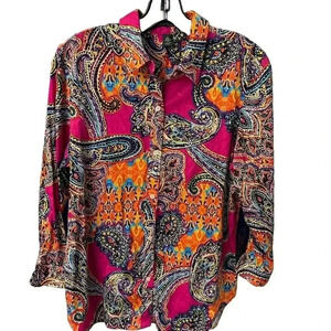 Lauren Ralph Lauren Women's Button Front Shirt Long Sleeve Paisley Size Large